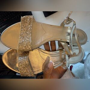 Miu Miu Gold Glitter Strap Sandals